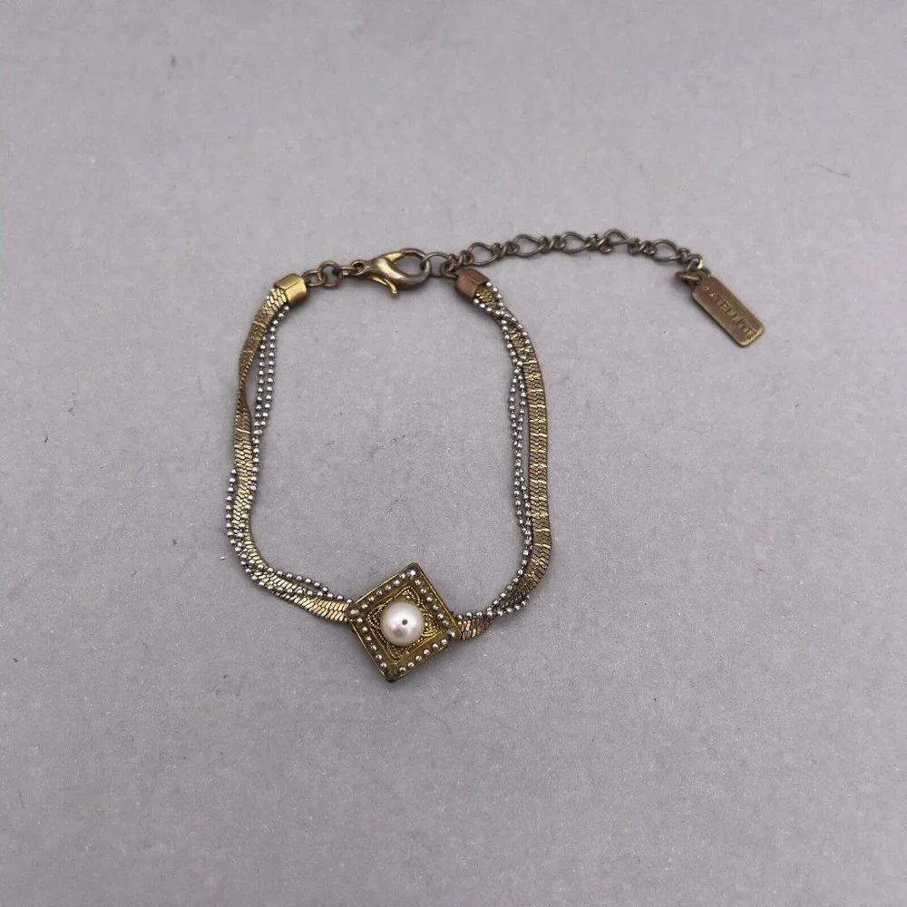 Satellite Paris Pearl Beaded Chain Bracelet Gold Tone 6 to 8.5 Inches - Picture 2 of 6